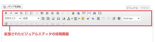 拡張されたビジュアルエディタの投稿画面