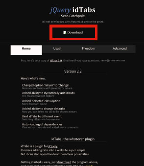 【2-1】idTabs の配布サイト（http://www.sunsean.com/idTabs/）。赤枠の「Download」からダウンロードする。