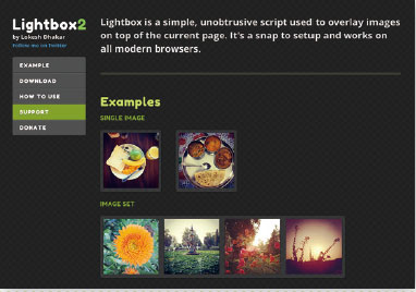 【2-1】Lightbox（http://lokeshdhakar.com/projects/lightbox2/）。
