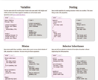 【12】Sass - Syntactically Awesome Stylesheets（http://sass-lang.com/）。ここにあるVariablesやNestingにあるコードでsassとscssを見比べると、よりCSSライクになっていることがわかる。
