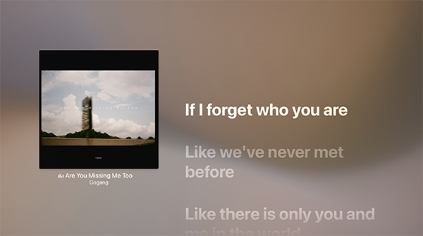 マルチプラットフォームで利用でき、Apple TV上でも歌詞付きで再生可能なApple Musicは、自宅での簡易カラオケ的な使い方も考えられる