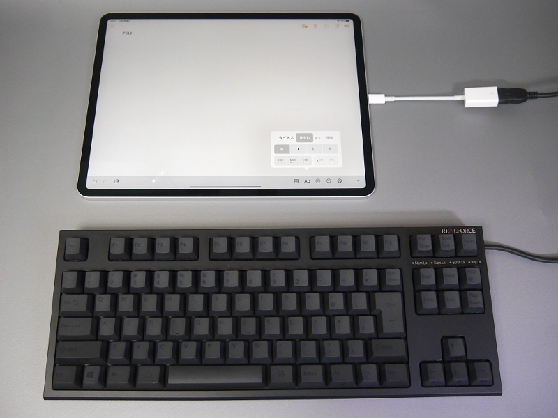 以前紹介した「REALFORCE R2」も変換アダプタ経由で文字入力に使用できます