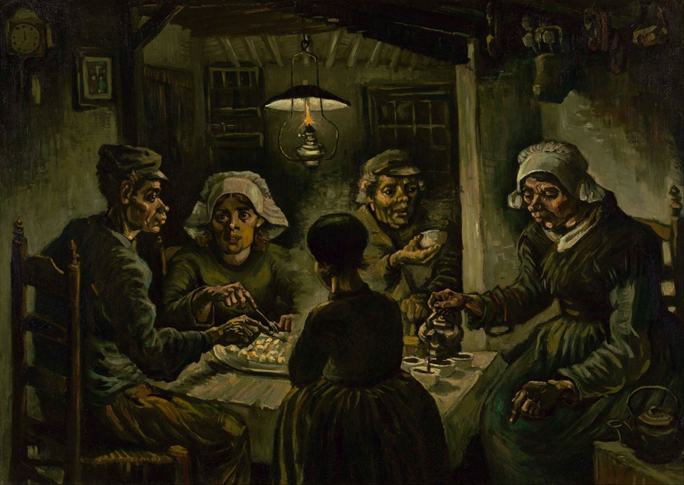 フィンセント・ファン・ゴッホ『ジャガイモを食べる人々』（油彩）1885年4-5年 ファン・ゴッホ美術館（フィンセント・ファン・ゴッホ財団）所蔵 ※「ジャガイモを食べる人々」の油彩画はゴッホ展には展示されていません。