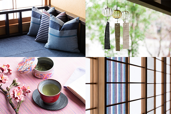 <span style="color: #666699;">星野リゾート　界 遠州。室内のベッドスローやクッション、障子の一部、風鈴やテーブルウェアにも「遠州綿紬」を取り入れており、まさに全身で「遠州綿紬」を体感することができる </span>