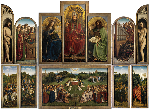<span style="color: #808080; font-size: 10pt;">［3］ ファン・エイク兄弟『ヘントの祭壇画（開翼時）』 1432年／板に油絵／聖バーフ大聖堂</span>