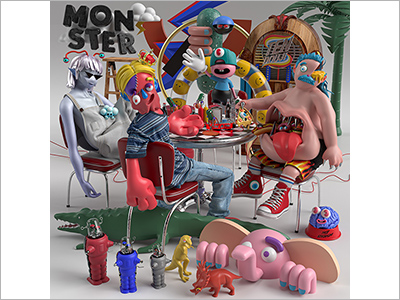  CDジャケット『MONSTER／TENDOUJI』、書籍カバー『ろくぶんの、ナナ／林けんじろう作、高橋由季絵』、商品パッケージ『インスタントずんだミルク／Tea Boutique』（2021.5.21）