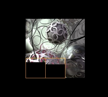 CINEBENCHによるCPUテスト時の描画の様子を見ると、2つのコアが異なる2つのエリアを並行して処理していることがわかる