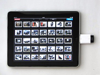 同じくiPad Camera Connection Kitに含まれるSDカードドングルを利用して、メモリカード内のイメージをサムネール表示したところ。どちらの方法でも、快適にフル解像度のイメージデータをiPad内に取り込むことができる