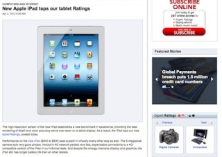 Consumer Reports、タブレット端末の格付けで新iPadを1位に