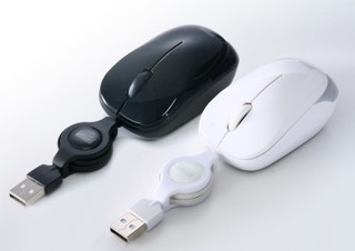 サンワ、BlueLEDセンサー搭載のケーブル巻き取り式USBマウスを発売