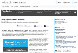 米Microsoft、企業SNSのYammerを買収
