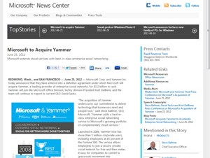 Microsoft、企業向けソーシャルネットワークのYammerを12億ドルで買収