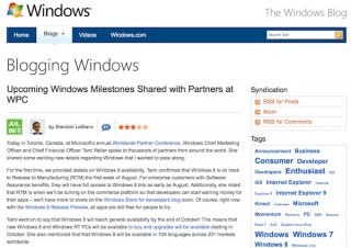 米Microsoft、Windows 8のリリース時期を発表——10月中に一般向け発売
