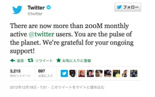 Twitter、月間アクティブユーザー2億人を超える