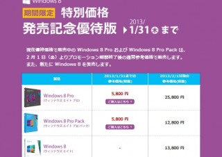 日本マイクロソフト、「Windows8 Pro」のアップグレード優待価格終了で大幅値上がり