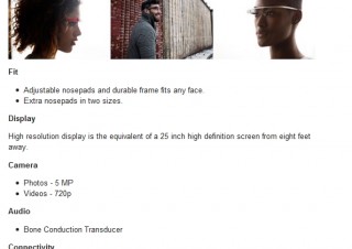 Google、メガネ型デバイス「Google Glass」の主要スペックを公開