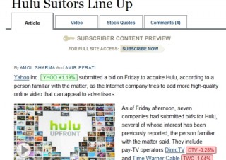 米Yahoo!、5社以上と競合し動画配信サービスHuluの買収に参加、6～8億ドルを提示か
