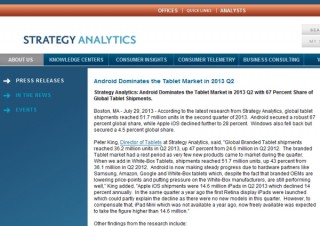 Androidがタブレット市場を席巻--第2四半期シェアで67％を記録