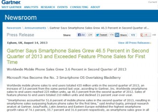 世界市場で初めてスマートフォンの販売台数がフィーチャーフォンを上回る--Gartner調べ