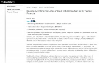 モバイルOSシェア4位のブラックベリーが47億円で身売り