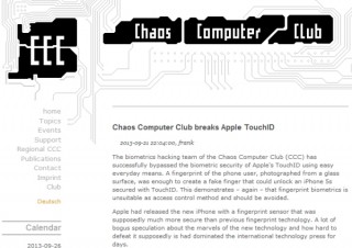 iPhone5sの指紋認証機能「Touch ID」、ドイツのハッカー集団「CCC」が突破と発表