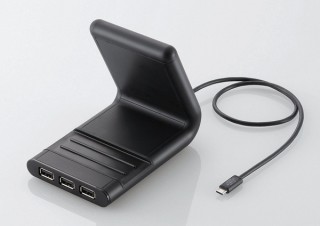 エレコム、タブレットスタンドにもなるUSBハブ「U2HS-S401SBK」を発売