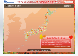 ウェザーニューズ、全国の紅葉の色づきがわかる「色づきあざやかマップ」を公開