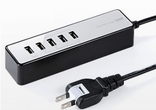 サンワサプライ、5つのUSBポートで合計5.1Aの高出力充電器