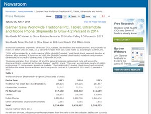 タブレットの販売台数が15年にPC超え、Gartner予測