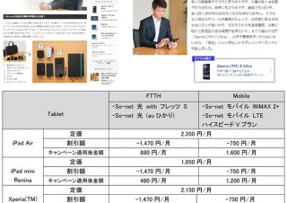 So-net、回線サービスとタブレット貸出のセット提供開始