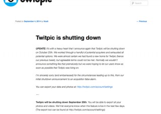 Twitpicがサービス継続発表から一転、10/25に閉鎖