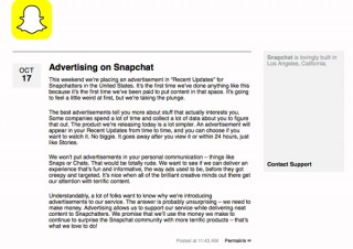 Snapchat、米国で消えるアプリ内広告を掲載へ