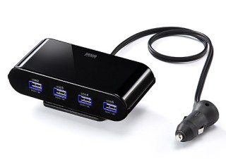 サンワ、5台同時に充電可能なUSBカーチャージャー発売
