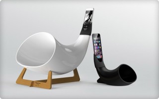 ホルン型陶器スピーカーをiPhone6で使えるアダプター