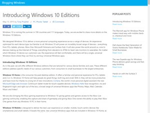 MS、Windows 10の7つのエディションを発表