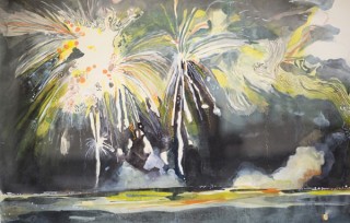 新潟県・小国和紙を用いて描いた8作品の展示「サンティ・モイシュ長岡大花火絵画展」