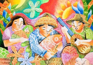 地球環境を題材に子どもたちが描いた絵を展示する「地球環境世界児童画コンテスト」展示会