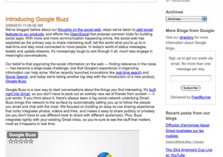 GmailにTwitter風機能「Google Buzz」を追加