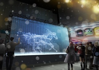 第61回有馬記念のプロモーションとして巨大な水のスクリーンを活用したイルミネーションが登場