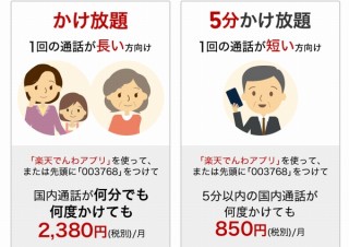 楽天モバイル、月額2380円で国内通話無制限のプラン「楽天でんわ かけ放題」開始