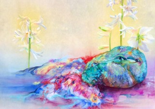 豊かな色彩で美と神秘の世界を表現している日本画家の谷保玲奈氏の個展「ウブスナ」