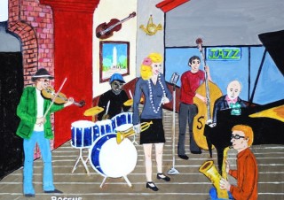 ジャズボーカリストで画家としても活動するバーバラ・ローシーン氏の個展「New York Jazz Scenes」