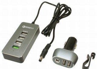 上海問屋、車の後部座席でも急速充電を可能にする「QC3.0搭載 6ポートUSBシガー充電器」