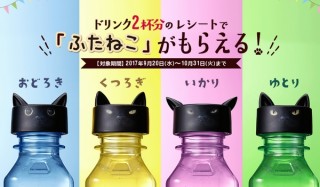 シャノアールグループ、猫耳と顔付きのペットボトルキャップ「ふたねこ」キャンペーン