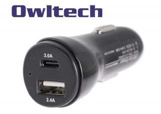 オウルテックから、最大5.4A（3.0A＋2.4A）出力の車載用急速充電器「OWL-CCU254SC-BK」発売