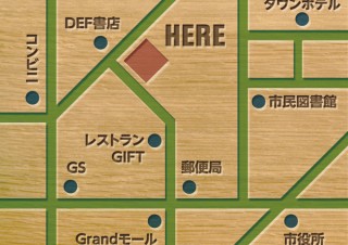 木の板に溝を掘ったような地図