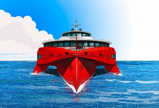 海をかっ飛ぶ“赤いカブトムシ”、JR九州高速船の新型トリマラン客船「クイーンビートル」発表