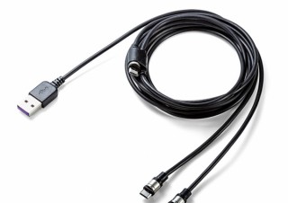 サンワサプライ、スマホを2台同時に充電できる二股タイプのマグネット着脱式ケーブルを発売
