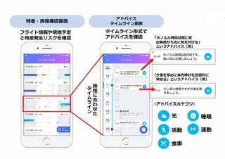 ANA、光の浴び方や食事のとり方をお知らせして時差ボケをなくせる「時差ボケ調整アプリ」開発