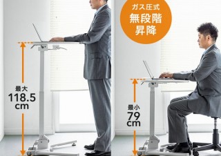 スタンディングデスクにも座り仕事にも対応する「上下昇降デスク」、サンワサプライから
